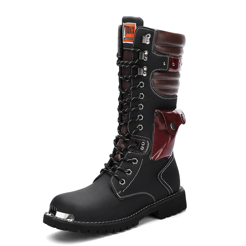 Hot sale Men Motocycle Boots Size 38-46 Casual Luxury Leather Biker Shoes Men High-Top Military Combat Boots Man Moto Punk Boots