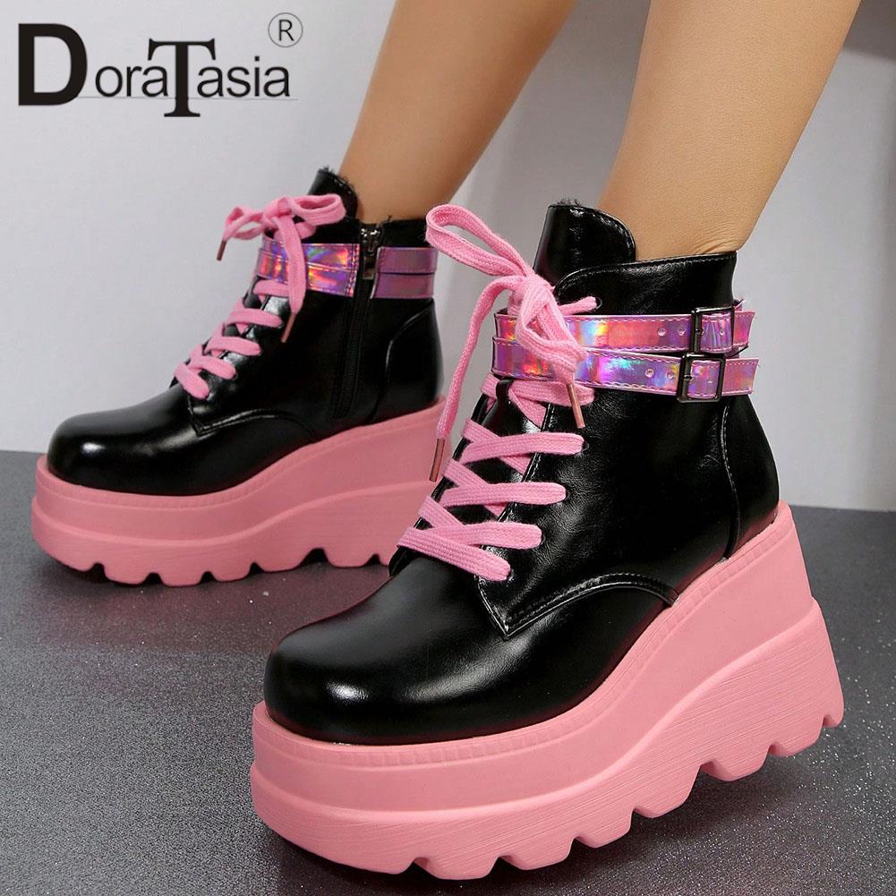 Brand New Ladies Goth Platform Ankle Boots Fashion Mixed Colors Wedges High Heels women&#39;s Boots Street Cosplay Woman Shoes