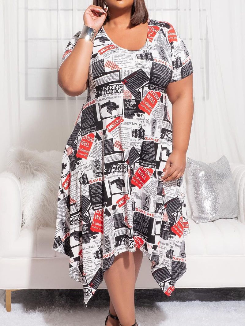 LW Plus Size dress Letter Mixed Print Asymmetrical Dress Elegant Party Ladies Dresses for Women 2023 Vestidos Office Clothing