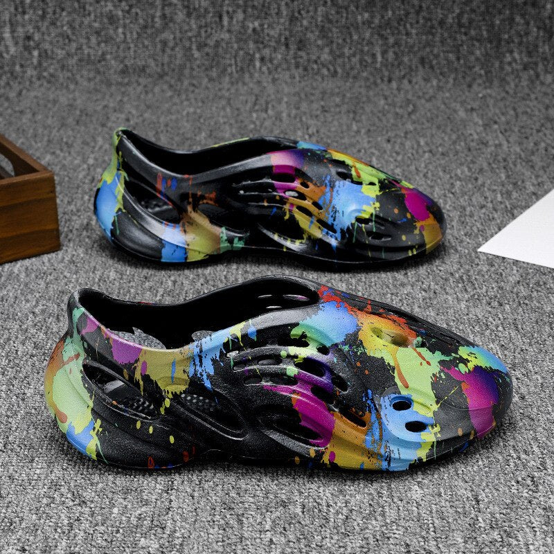 Men Beach Sandals EVA Women Men Hollow Garden Shoes Tie-dyed Designer Hole Slippers Sneakers Water Shoes Slip On Foam Runner