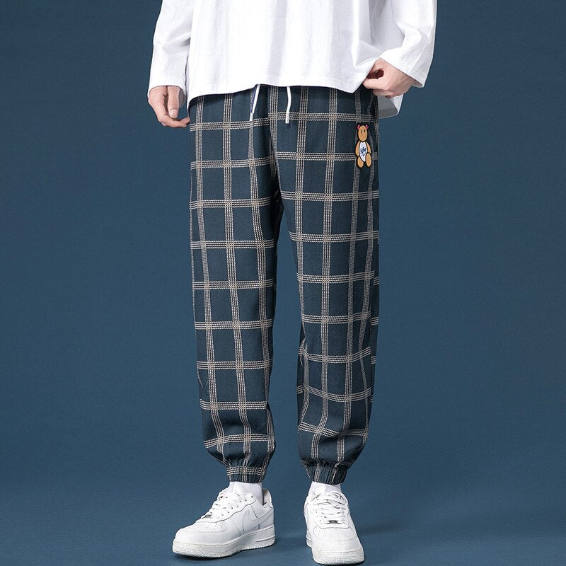 Autumn Winter Check Plaid Jogger Pants Men Thick Harajuku Casual Harem Korean Hip Hop Sweatpants Trousers Male Large size M-5XL