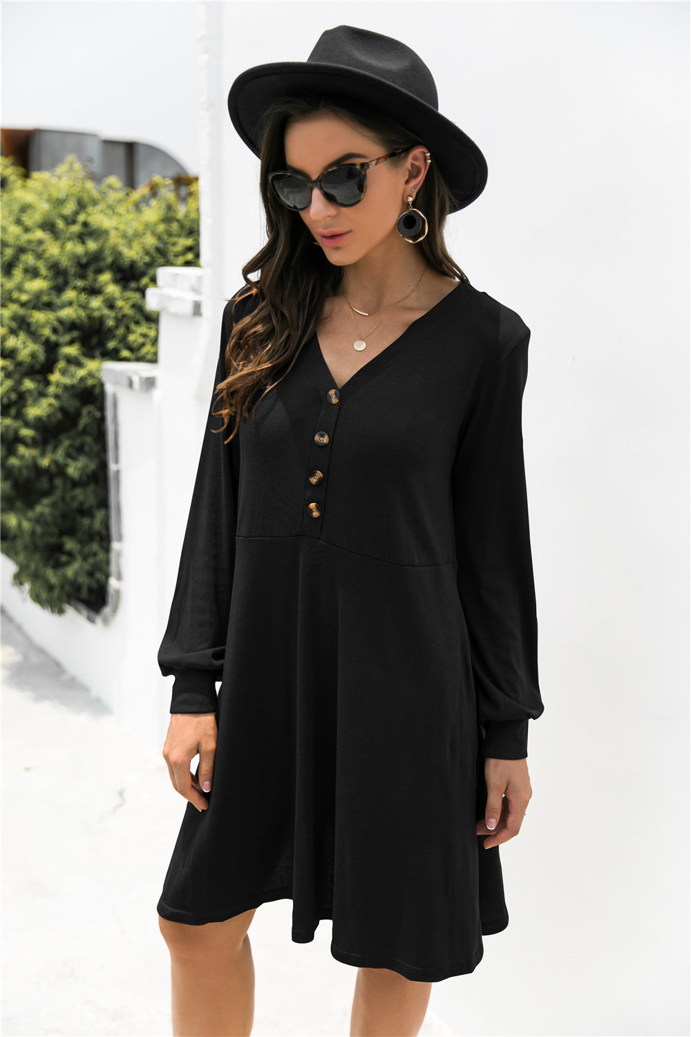 V-Neck Button Up Dress