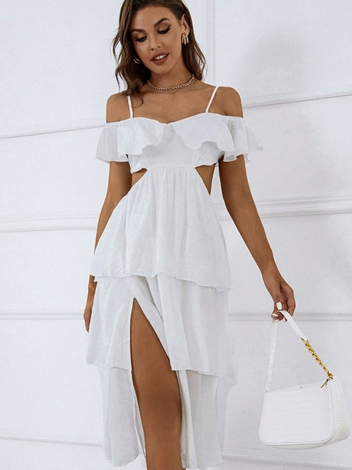 Cutout Layered Split Midi Dress