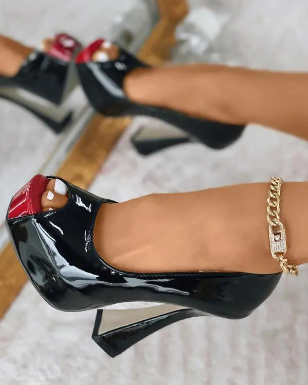 Peep Toe Pyramid Chunky Heels