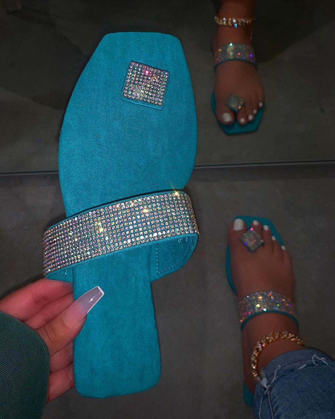 Rhinestone outdoor slippers