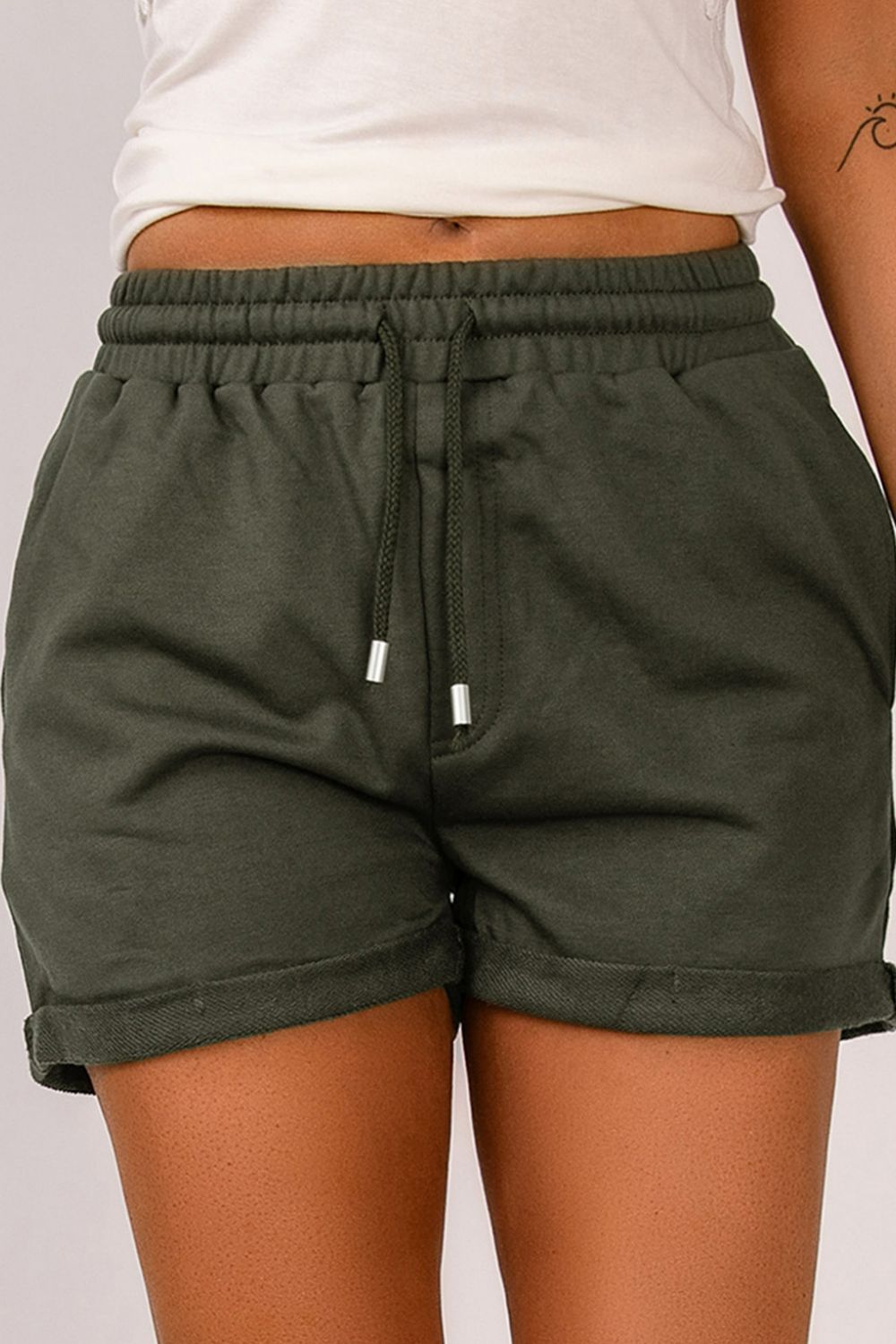 Drawstring Cuffed Shorts with Pockets