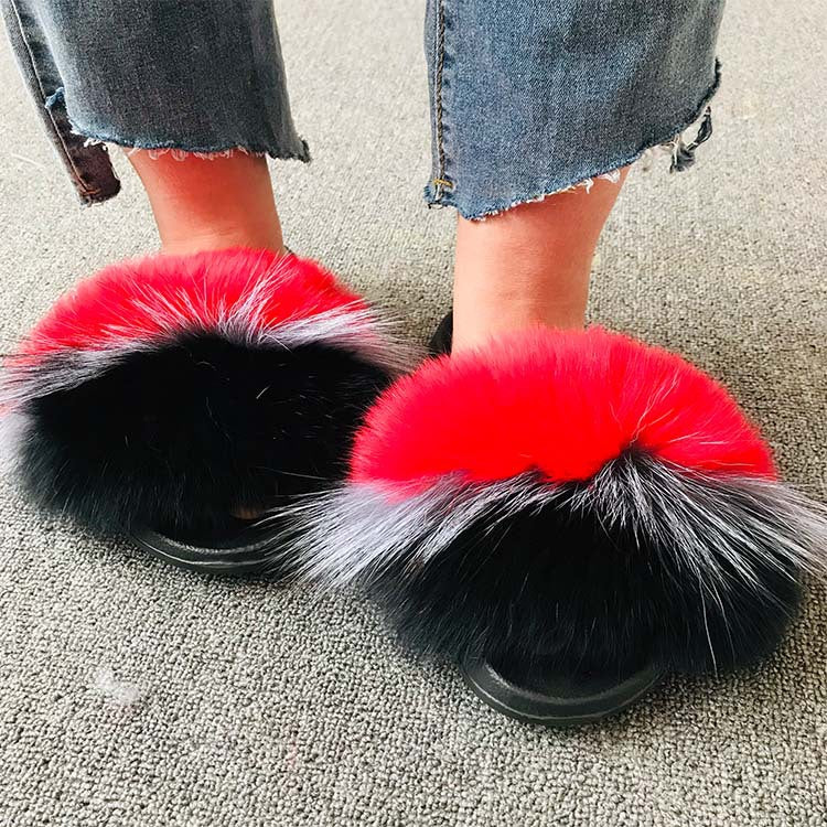 Fox fur slippers