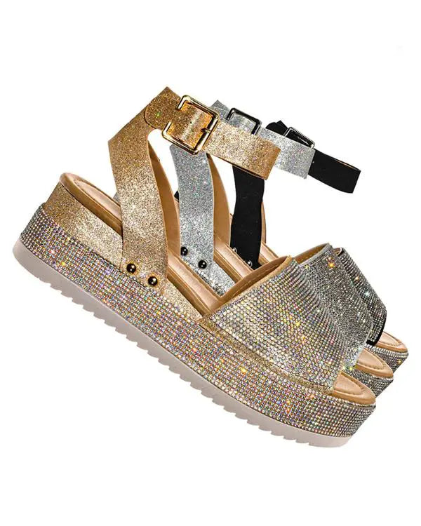 Allover Print Ankle Strap Flat Sandals