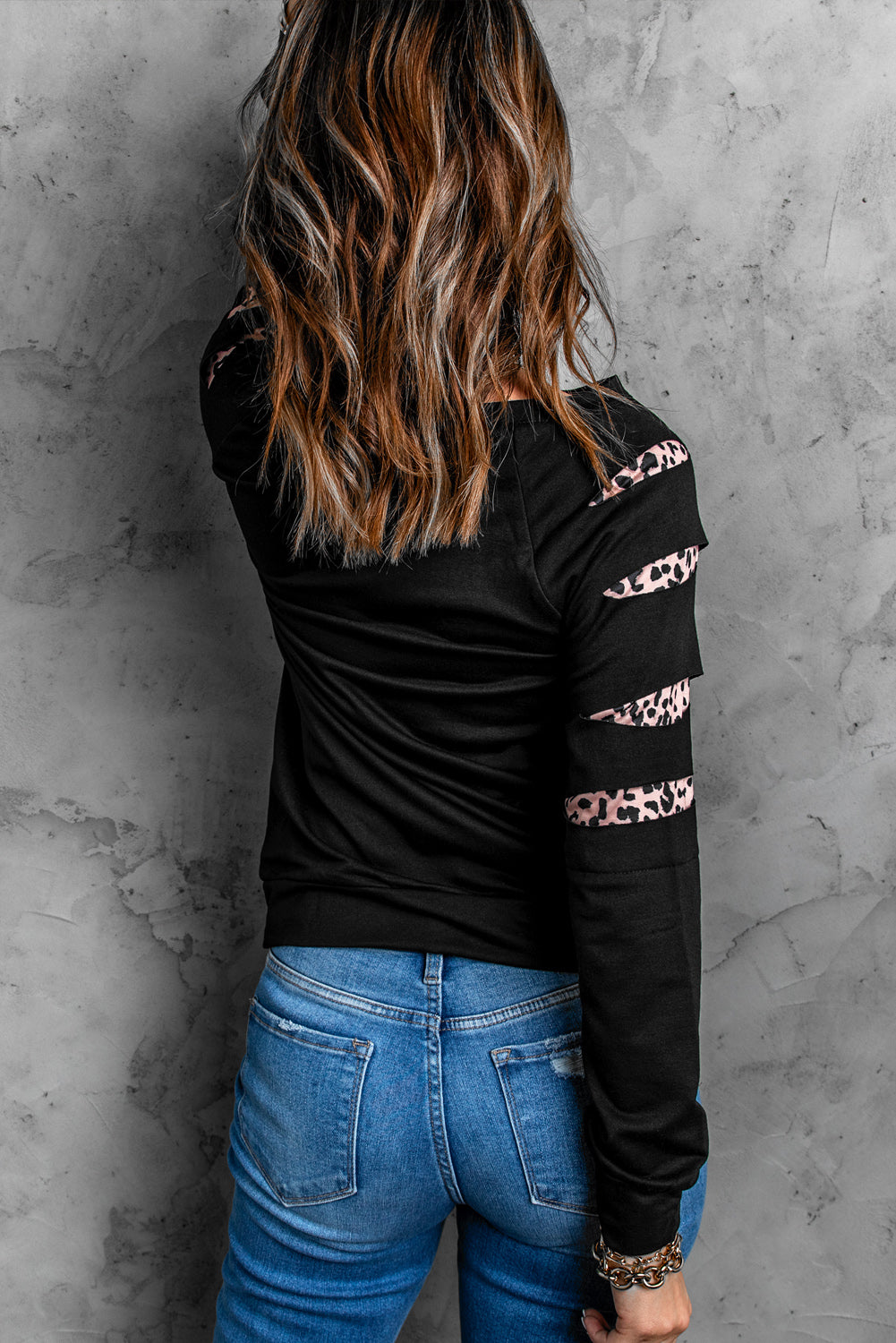 Letter Graphic Leopard Patch Sweatshirt