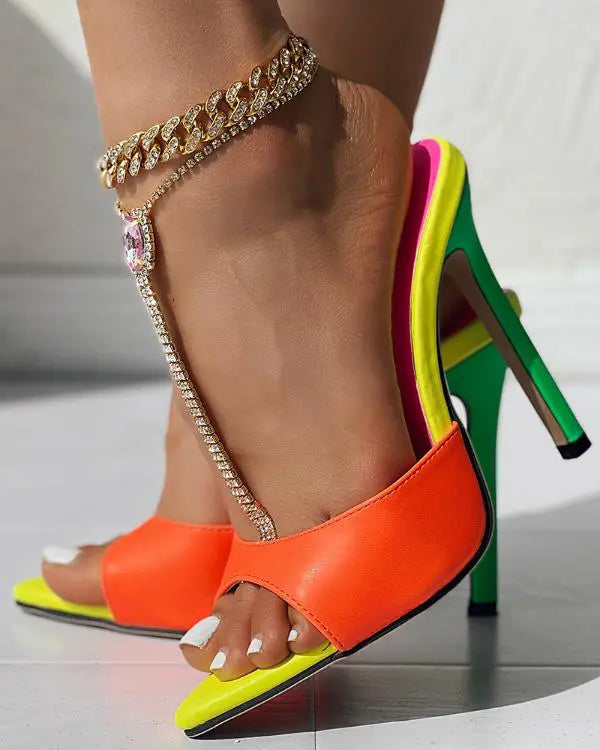 Colorblock One Strap Stiletto Heels