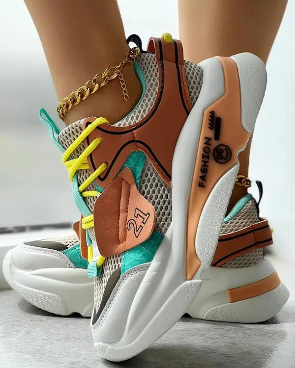 Colorblock Fashionable Platform Muffin Sneakers