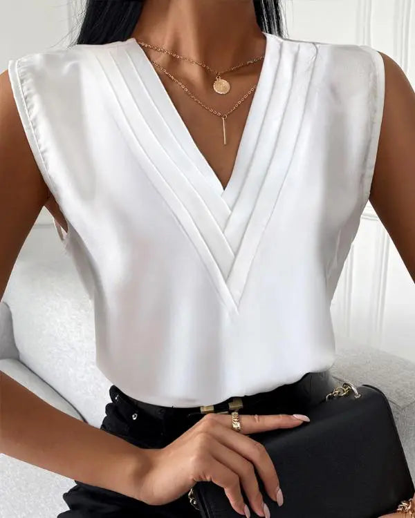 Ruched Front V-Neck Sleeveless Top