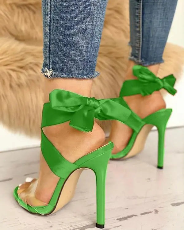 Crisscross Transparent Strap Bow Sandals