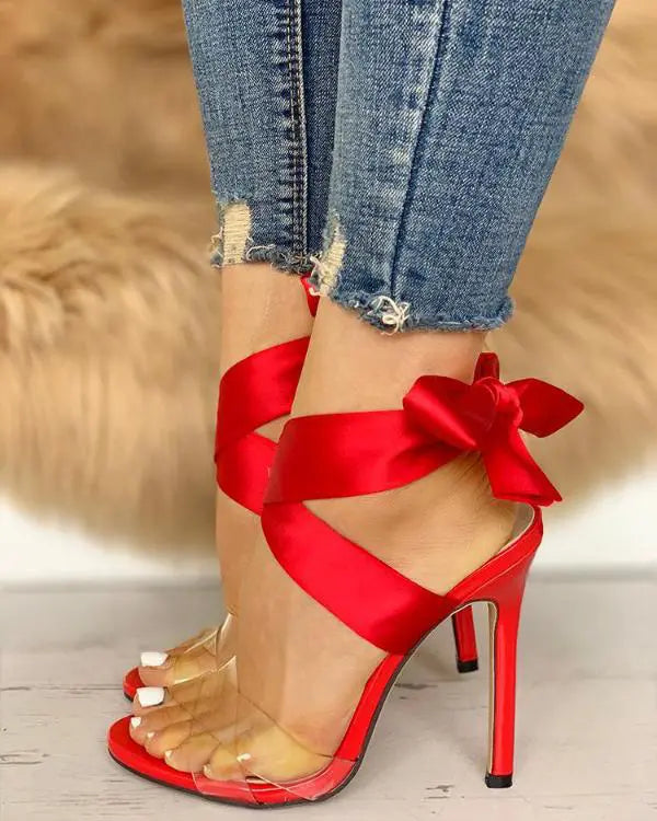 Crisscross Transparent Strap Bow Sandals