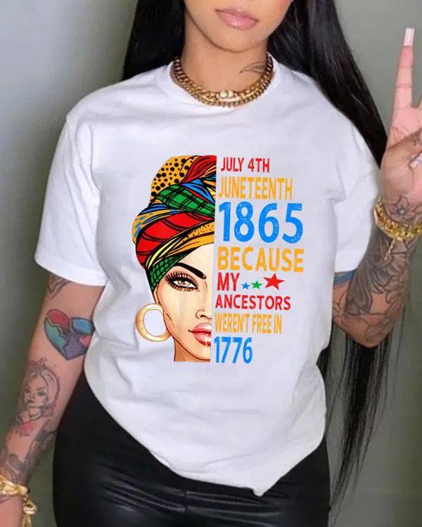 Juneteenth Figure Letter Print Crew Neck T-shirt