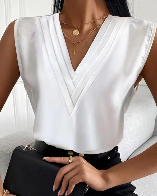 Ruched Front V-Neck Sleeveless Top