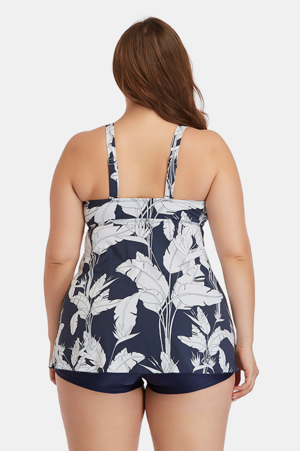 Plus Size Botanical Print Lace-Up Two-Piece Swim Set