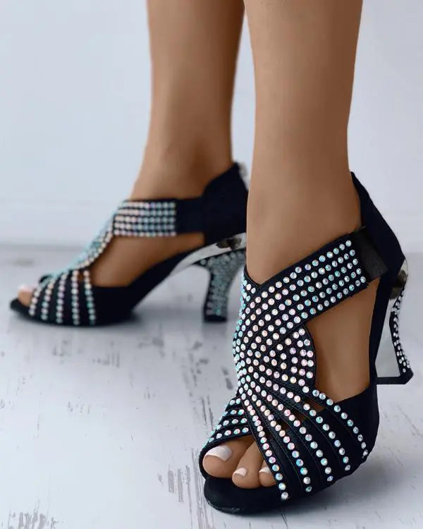 Peep Toe Zip Back Rhinestone Latin Dace Shoes