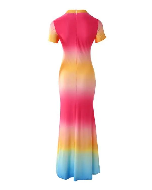 Ombre Short Sleeve Casual Maxi Dress