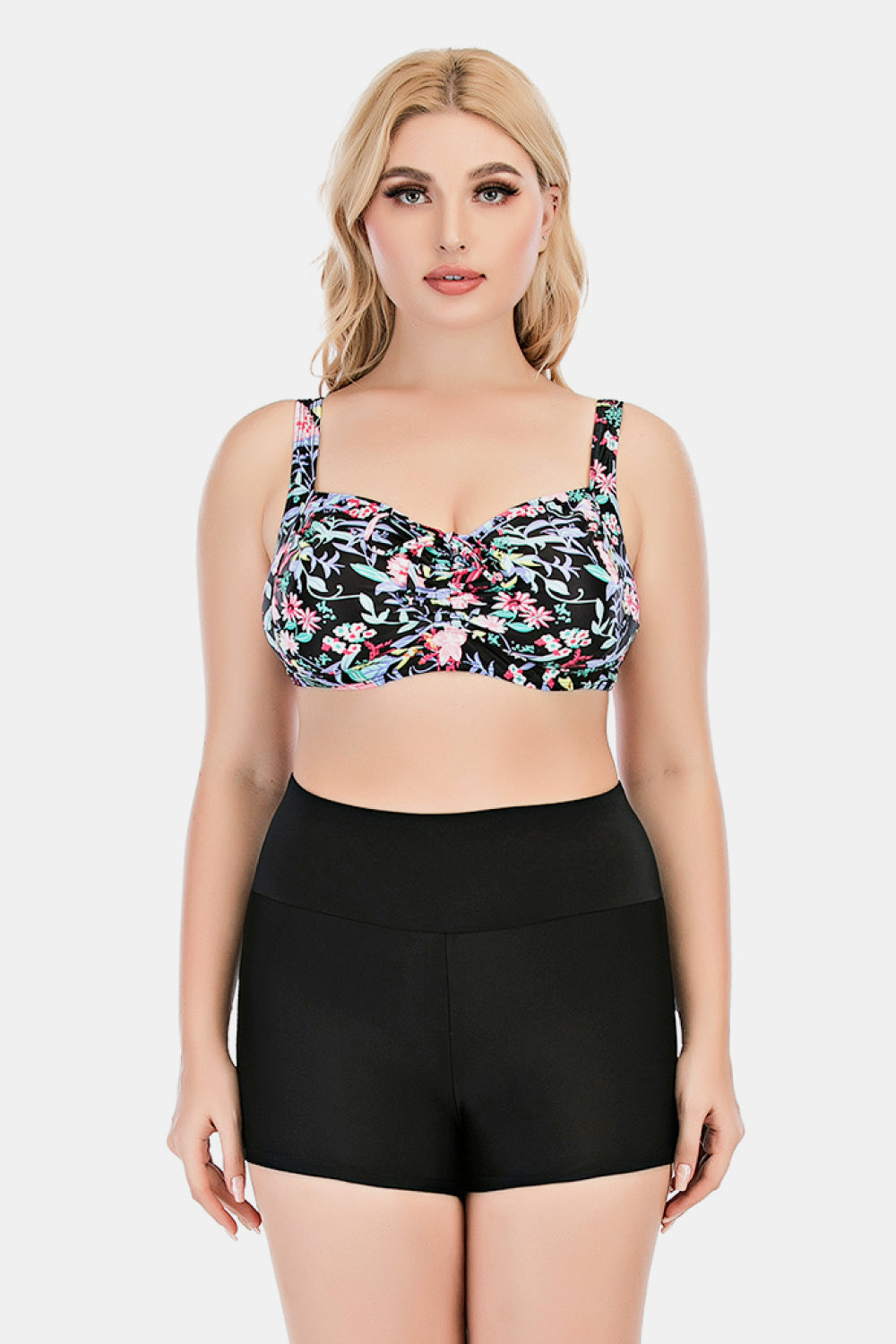 Plus Size Floral Ruched Two-Piece Swim Set