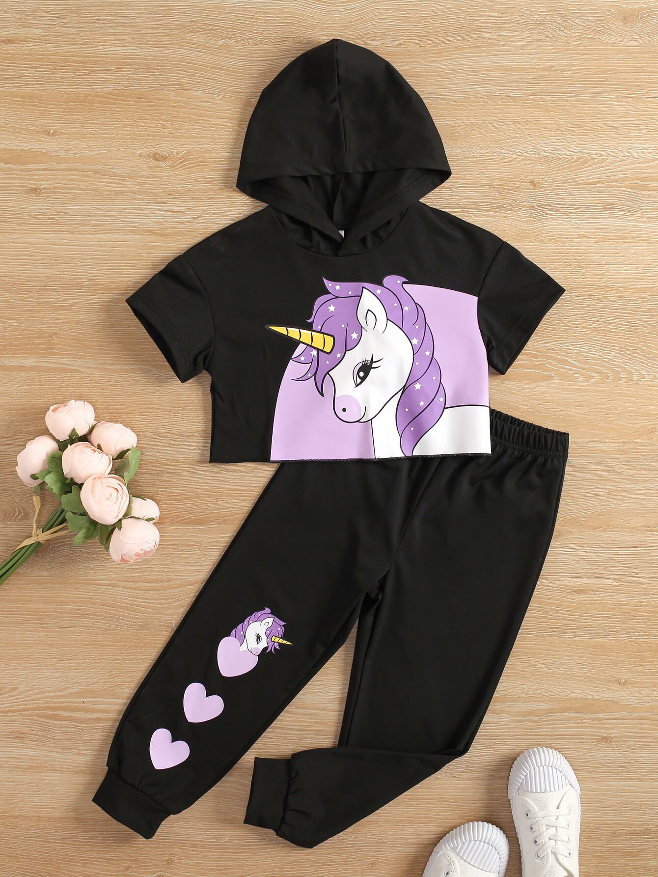 Kids Unicorn Graphic Hooded T-Shirt and Joggers Set