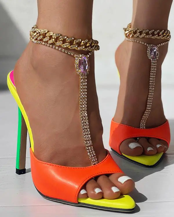 Colorblock One Strap Stiletto Heels