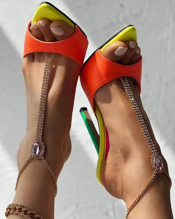 Colorblock One Strap Stiletto Heels