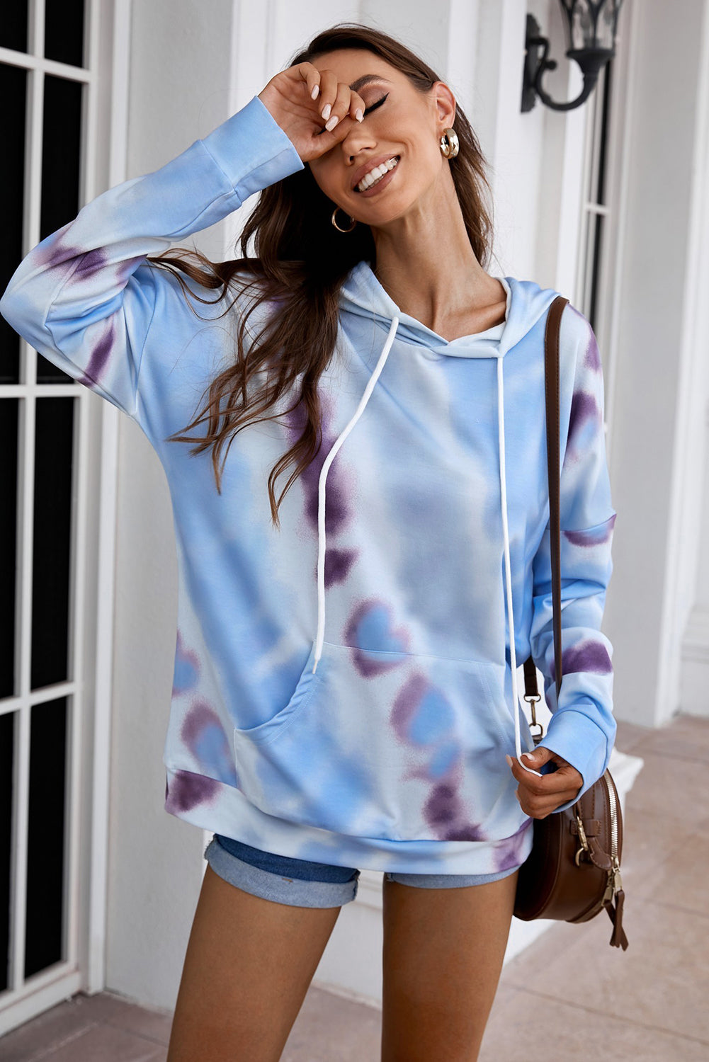 Dropped Sleeve Tie-dye Hoodie with Drawstring