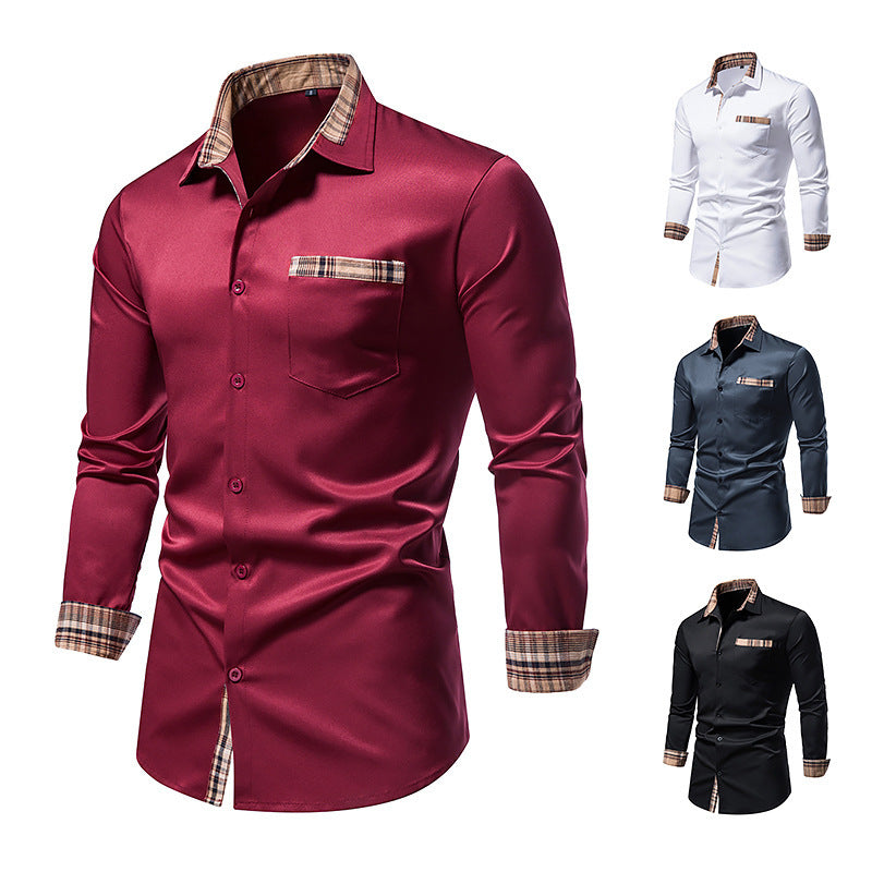 Men's Casual Long Sleeve Formal Wear Plaid Collar Button Shirt