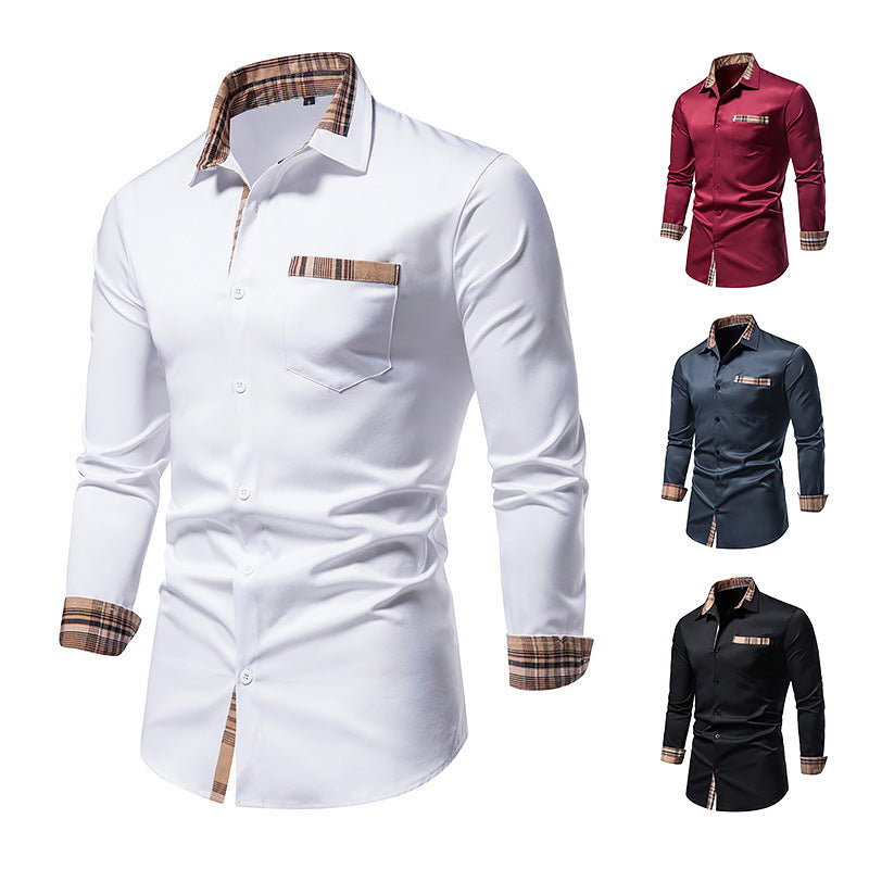 Men's Casual Long Sleeve Formal Wear Plaid Collar Button Shirt