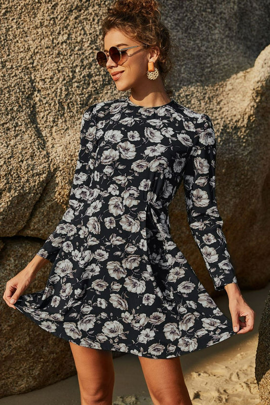 Floral Puff Sleeve A-Line Dress