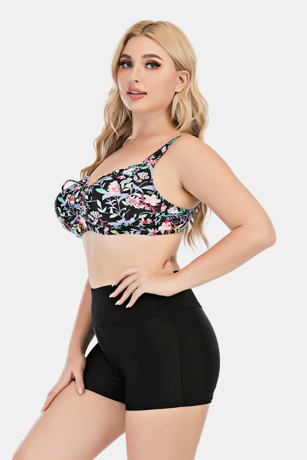 Plus Size Floral Ruched Two-Piece Swim Set