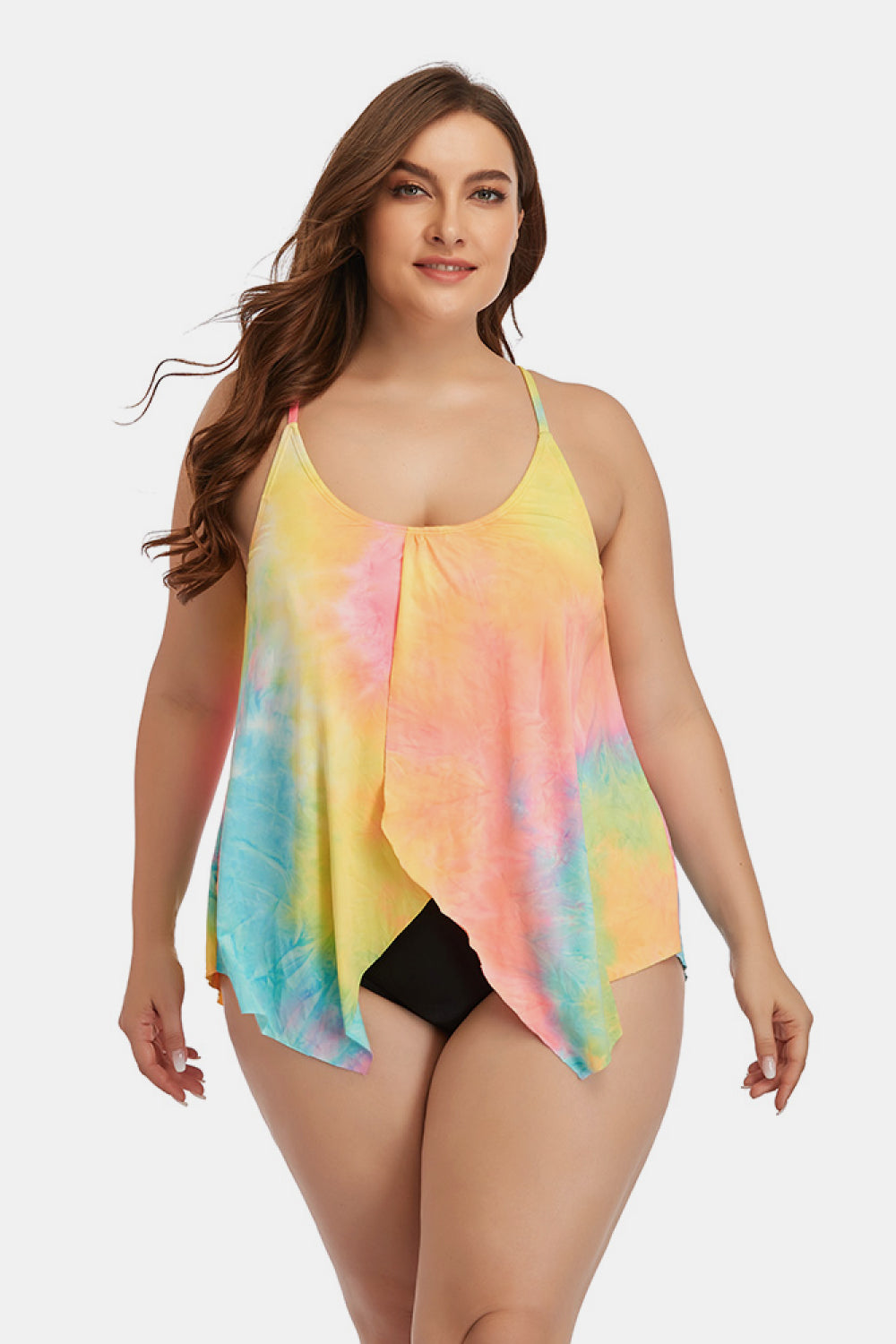 Plus Size Tie-Dye Scoop Neck Two-Piece Swim Set