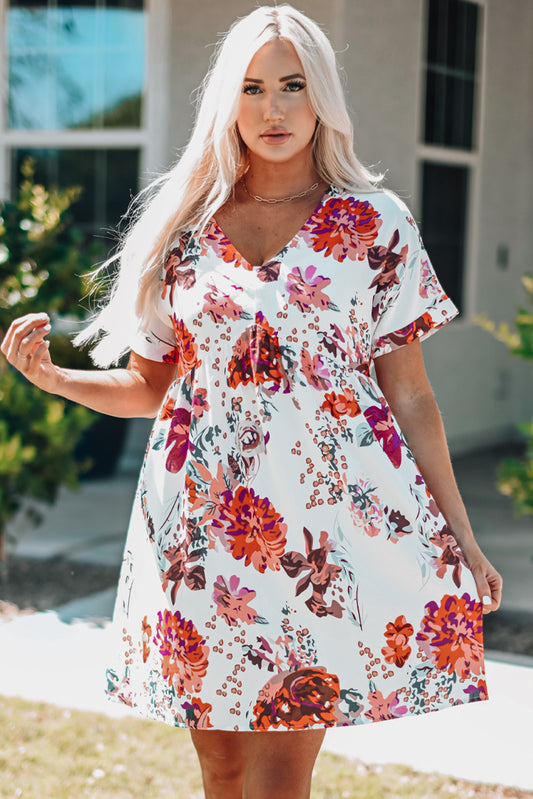 Floral Cuffed Short Sleeve Babydoll Dress