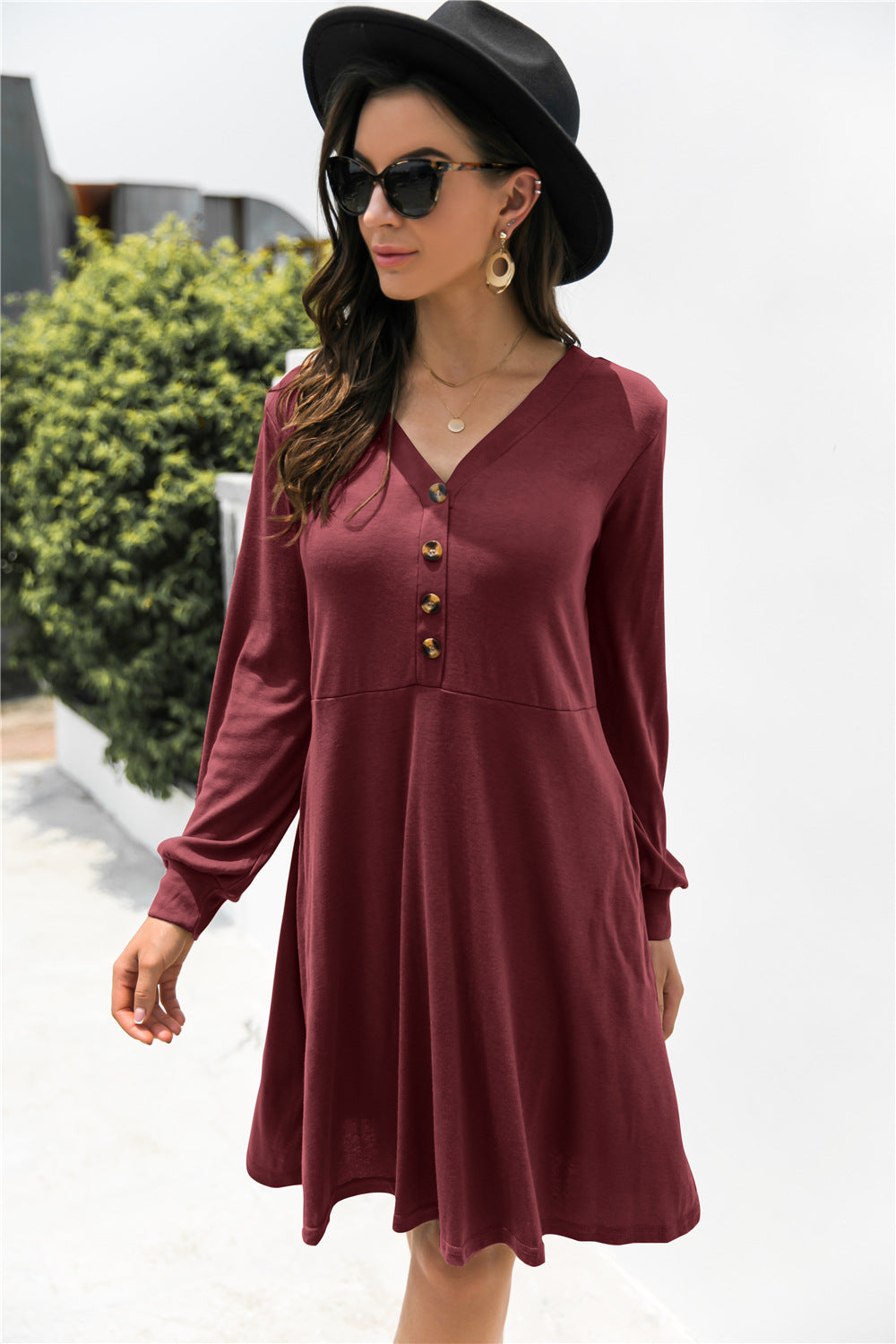 V-Neck Button Up Dress