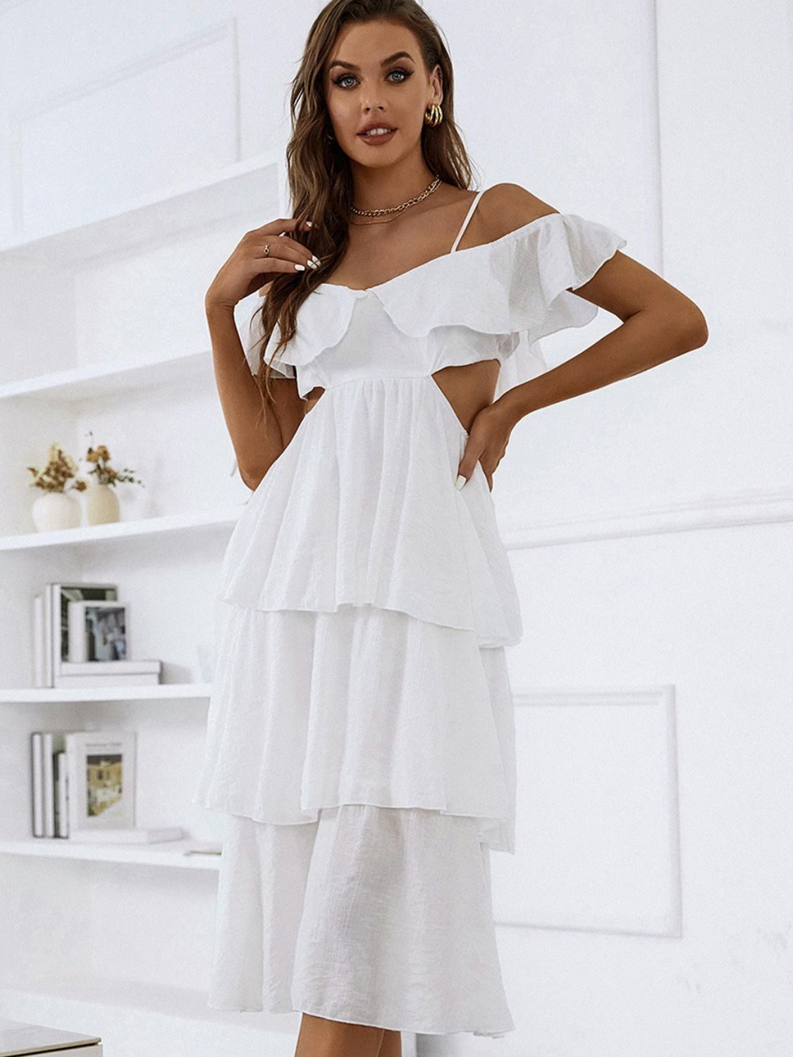 Cutout Layered Split Midi Dress