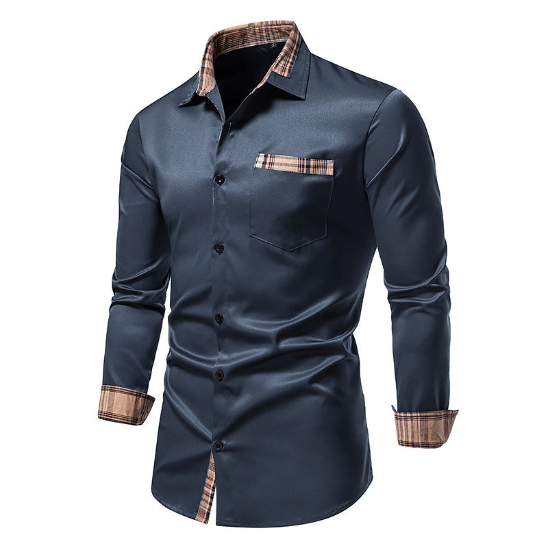 Men's Casual Long Sleeve Formal Wear Plaid Collar Button Shirt