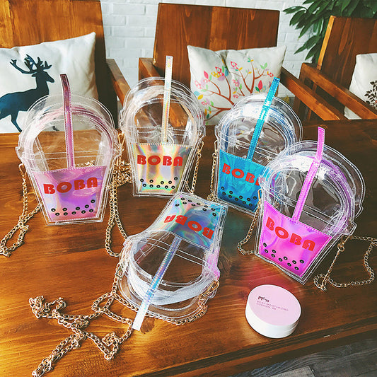 Creative Laser Contrast Transparent Straw Coke Bottle Bag