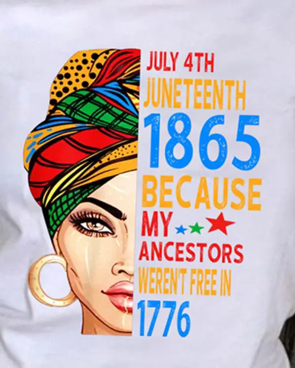 Juneteenth Figure Letter Print Crew Neck T-shirt