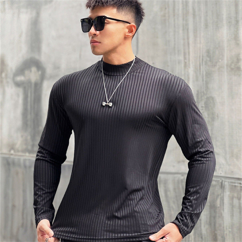 Men's Solid Color Striped Fitness Long Sleeve