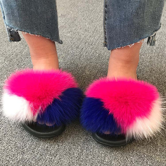 Fox fur slippers