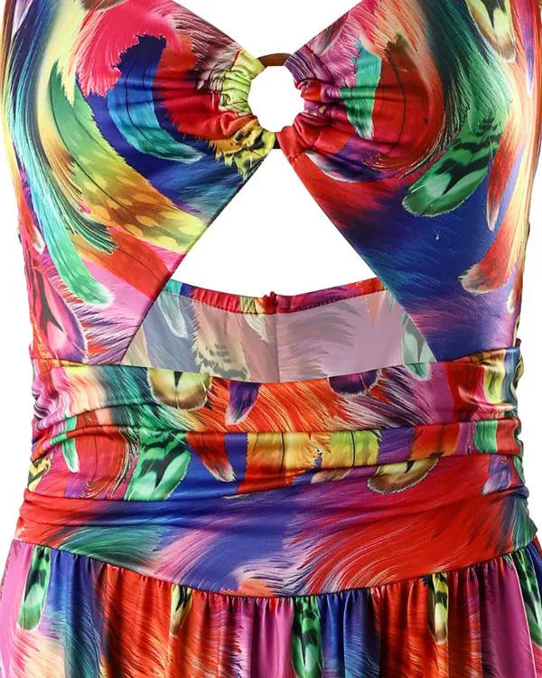 Vestido Cami Maxi com estampa abstrata O-Ring