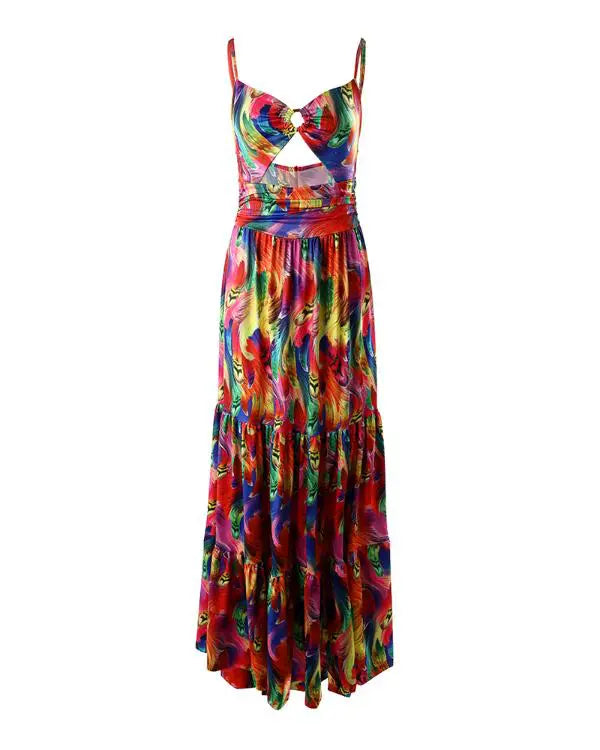 Vestido Cami Maxi com estampa abstrata O-Ring