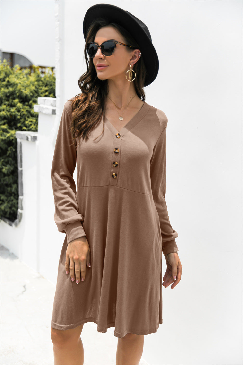 V-Neck Button Up Dress