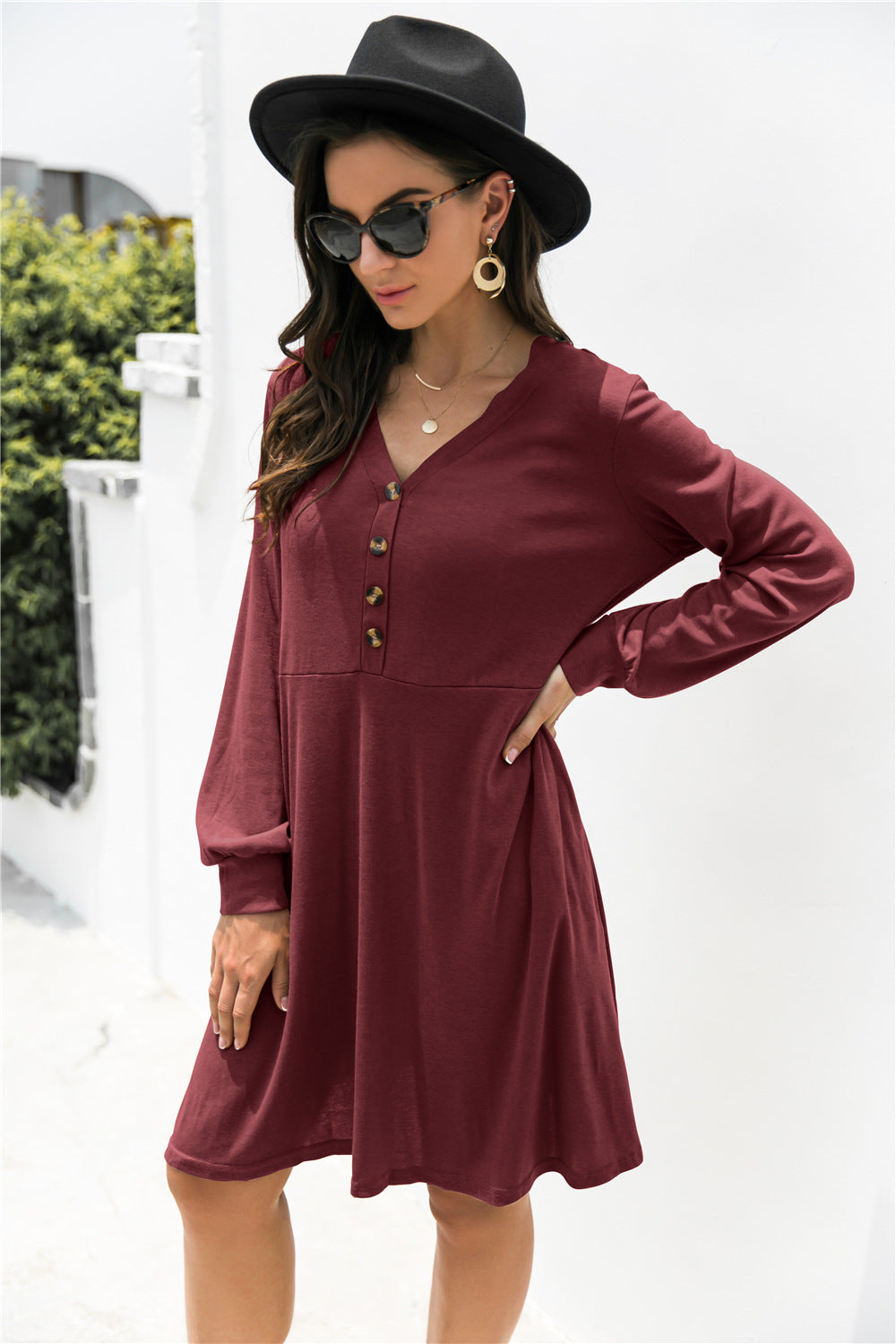 V-Neck Button Up Dress