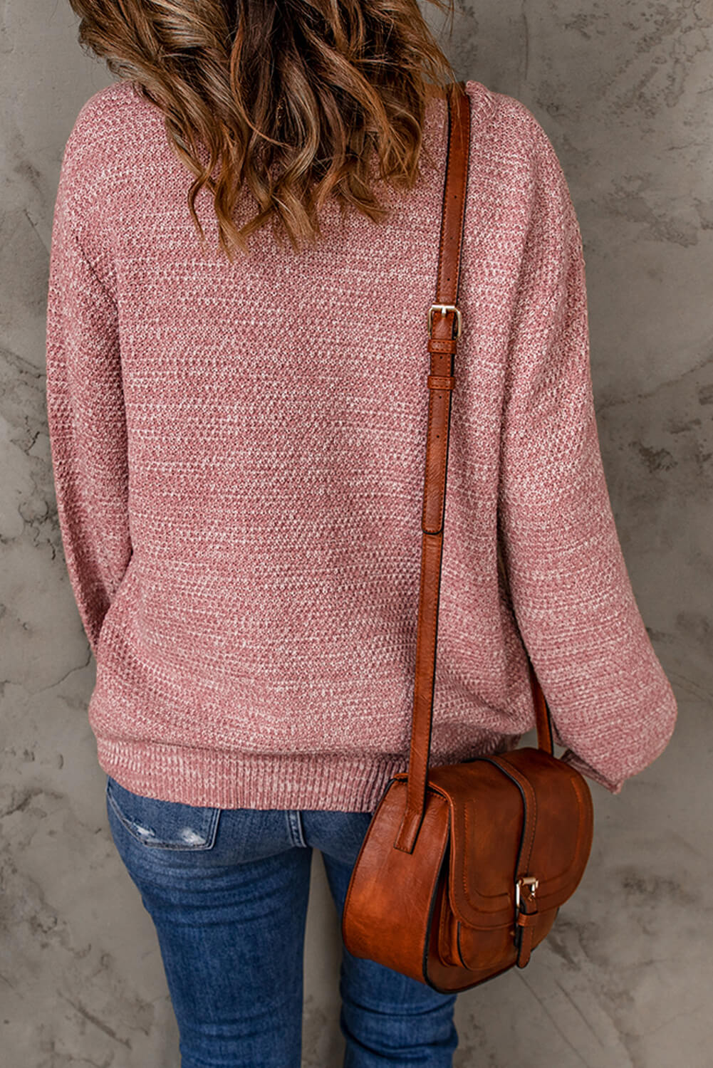 Heathered Dropped Shoulder Round Neck Sweater