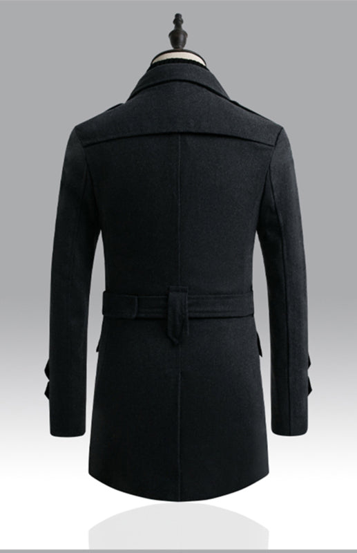 Men's Double Breasted Jacket Slim Long Trench Coat