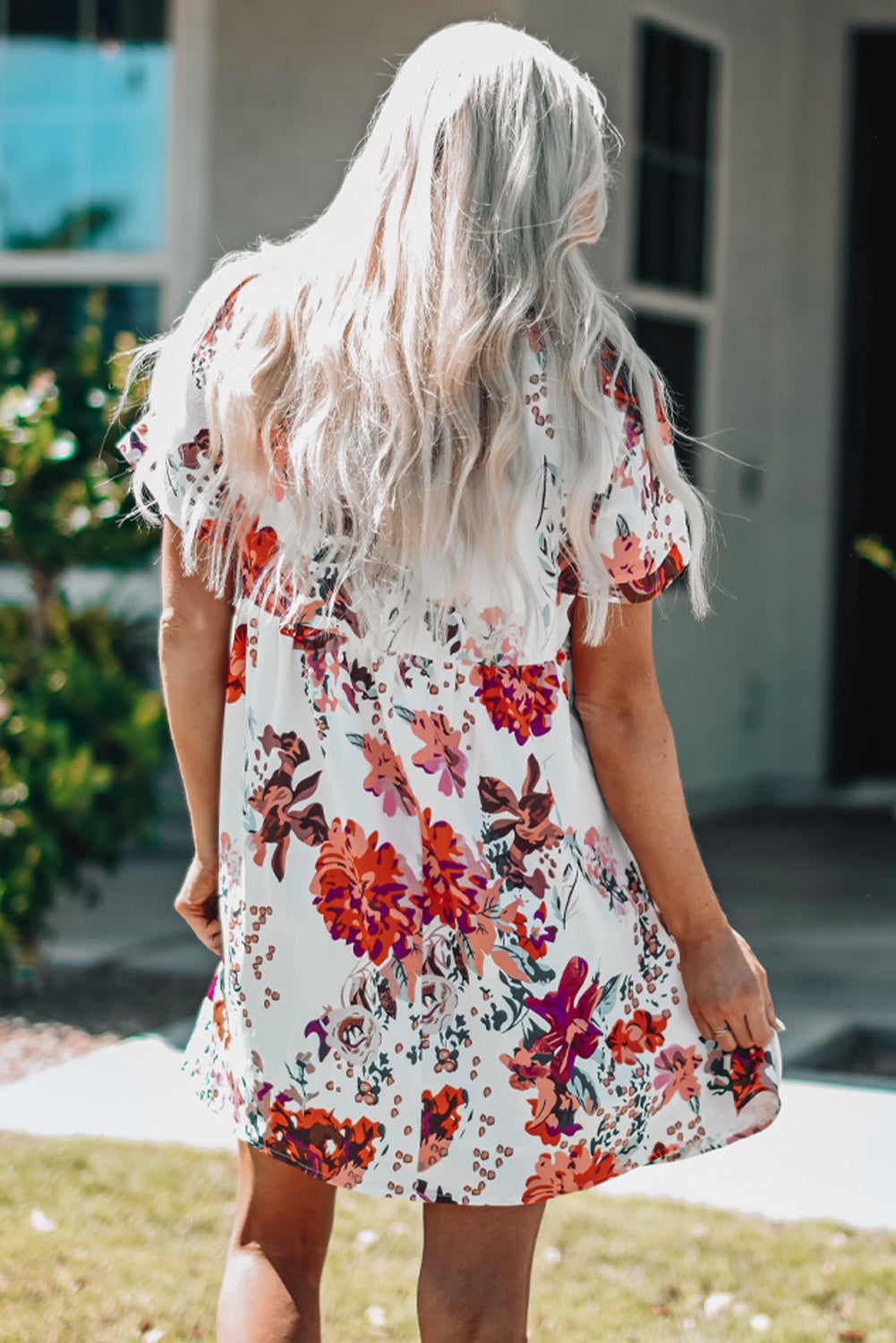 Floral Cuffed Short Sleeve Babydoll Dress