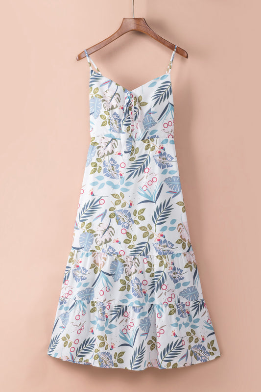 Floral Spaghetti Strap Tiered Midi Dress