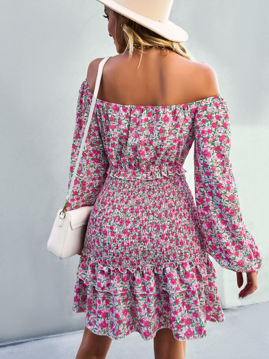 Floral Smocked Off-Shoulder Ruffled Dress